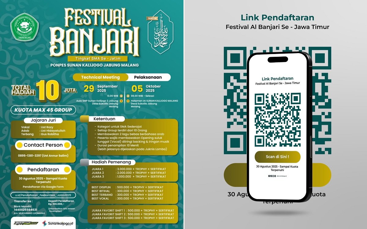 Festival Banjari Tingkat SMA se-Jatim Siap Digelar di Ponpes Sunan Kalijogo Jabung