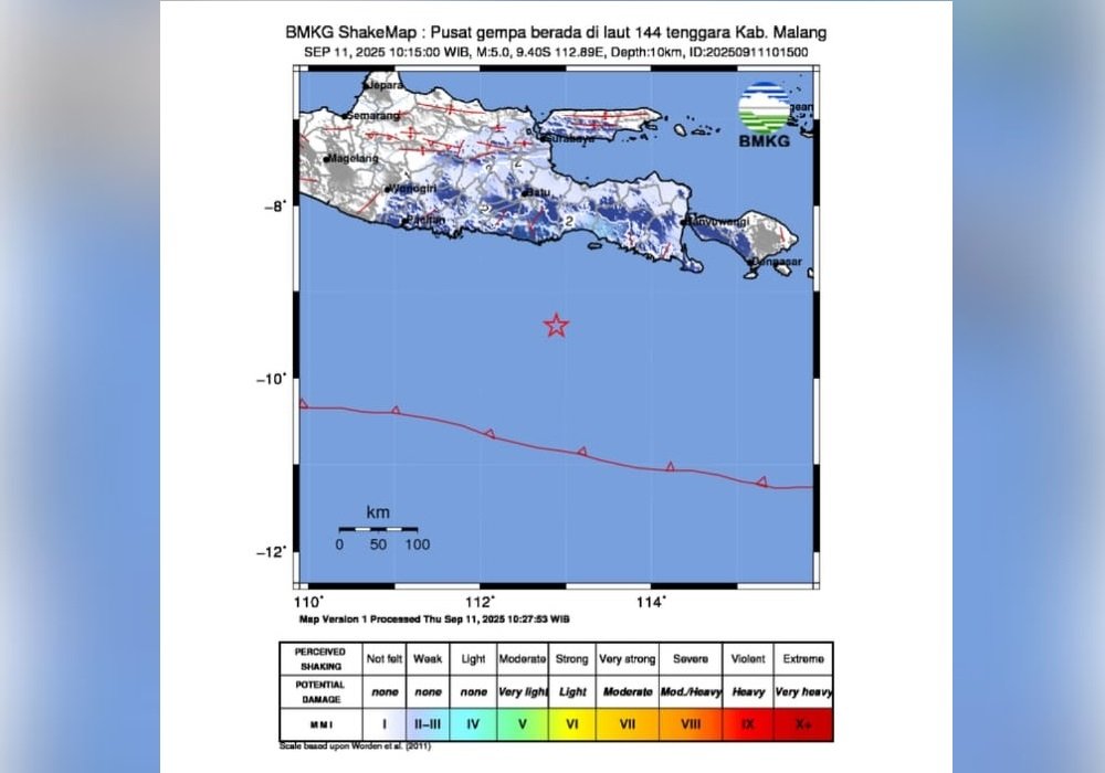 Gempa Magnitudo 5,0 Guncang Malang, Getaran Terasa hingga Trenggalek dan Blitar