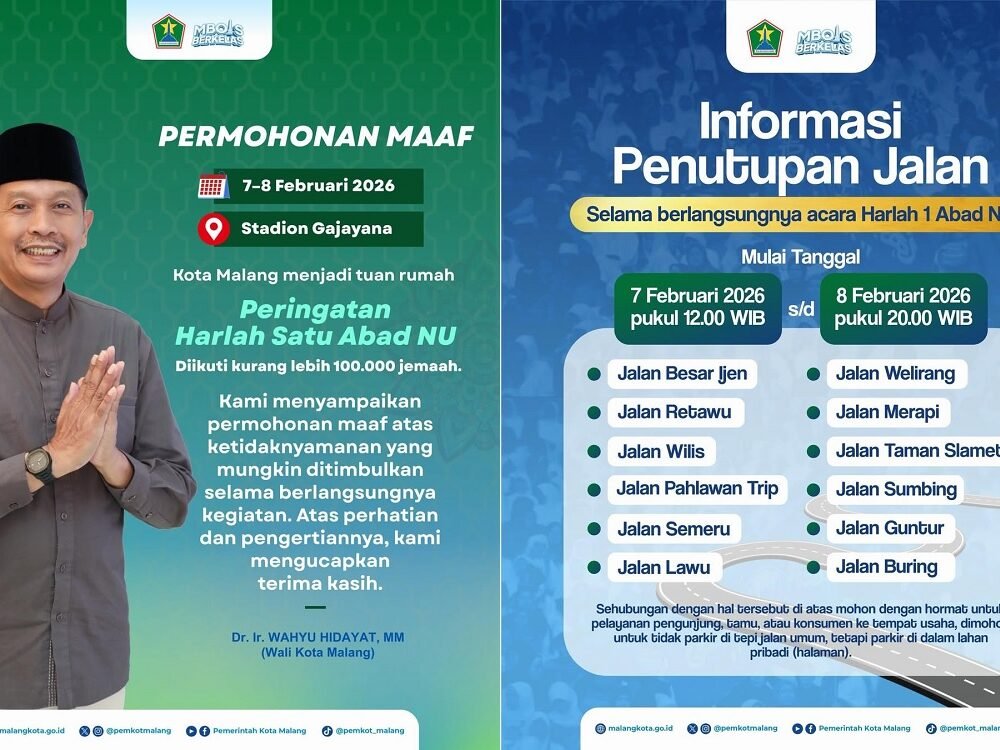 Penutupan Jalan di Kota Malang Jelang Harlah NU, Ini Daftar Rutenya