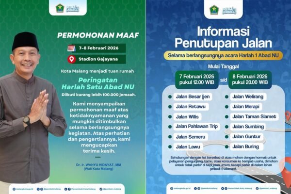 Penutupan Jalan di Kota Malang Jelang Harlah NU, Ini Daftar Rutenya