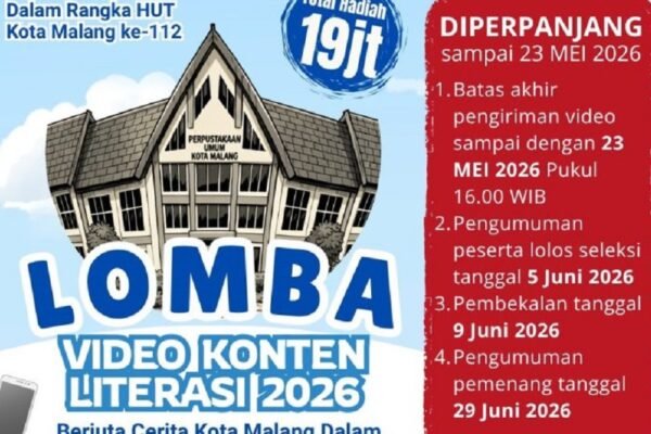 Pendaftaran Lomba Video Konten Literasi Dispussipda Kota Malang Diperpanjang