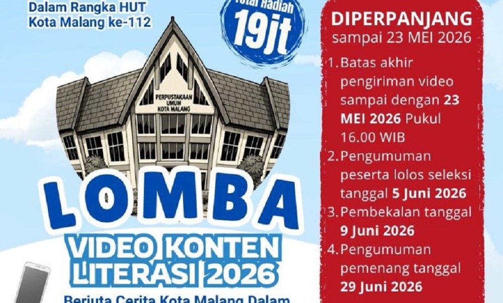 Pendaftaran Lomba Video Konten Literasi Dispussipda Kota Malang Diperpanjang