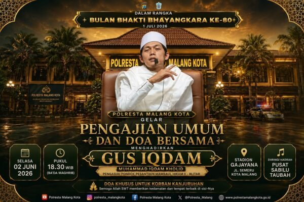 Hadirkan Gus Iqdam di Gajayana, Polresta Malang Kota Gelar Pengajian dan Doa Bersama untuk Korban Kanjuruhan