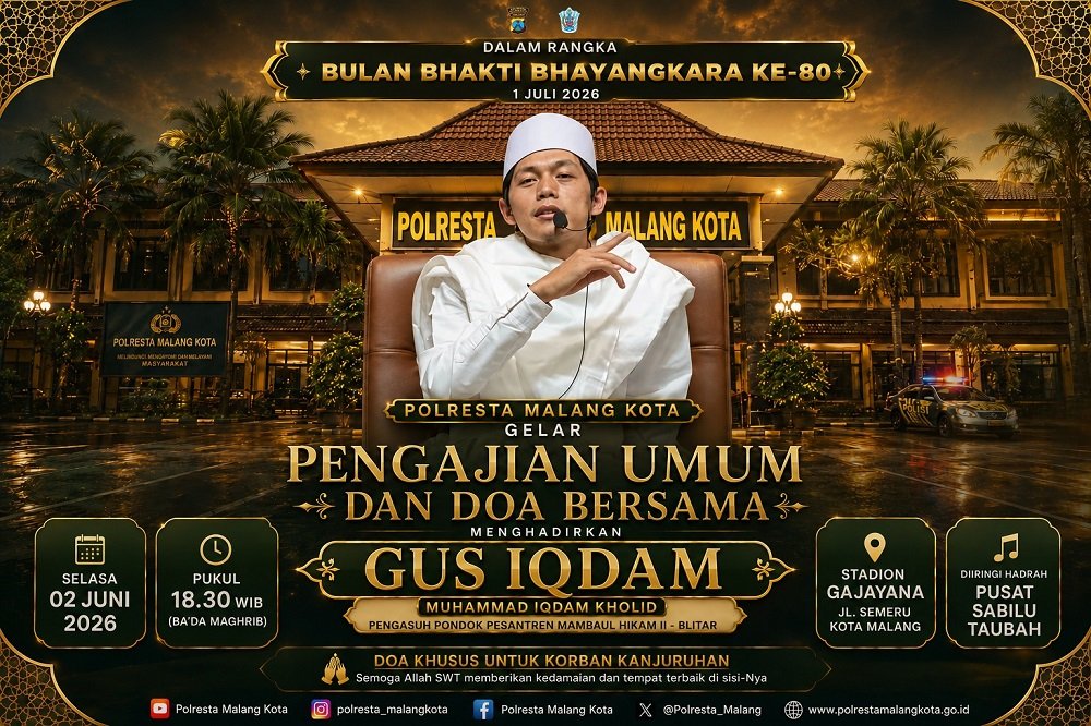 Hadirkan Gus Iqdam di Gajayana, Polresta Malang Kota Gelar Pengajian dan Doa Bersama untuk Korban Kanjuruhan