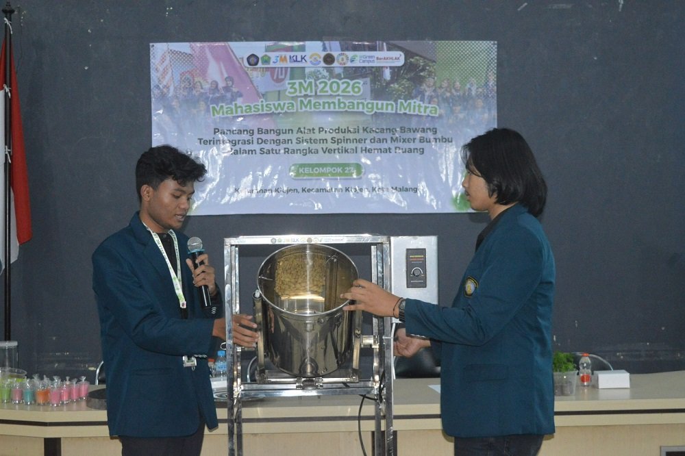 3M FTAB UB Mahasiswa FTAB UB Hibahkan Inovasi Mesin Rancang Bangun Alat Produksi Kacang Bawang di Klojen