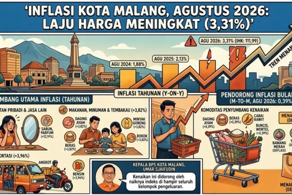 Inflasi Kota Malang Agustus 2026 Tembus 3,31%, Tertinggi dalam Tiga Tahun