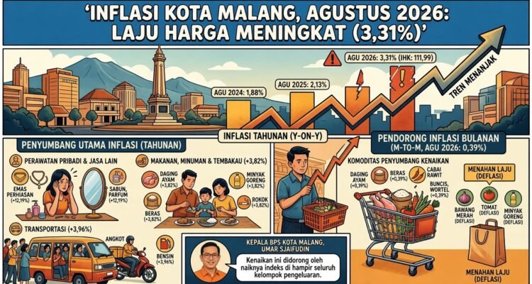 Inflasi Kota Malang Agustus 2026 Tembus 3,31%, Tertinggi dalam Tiga Tahun